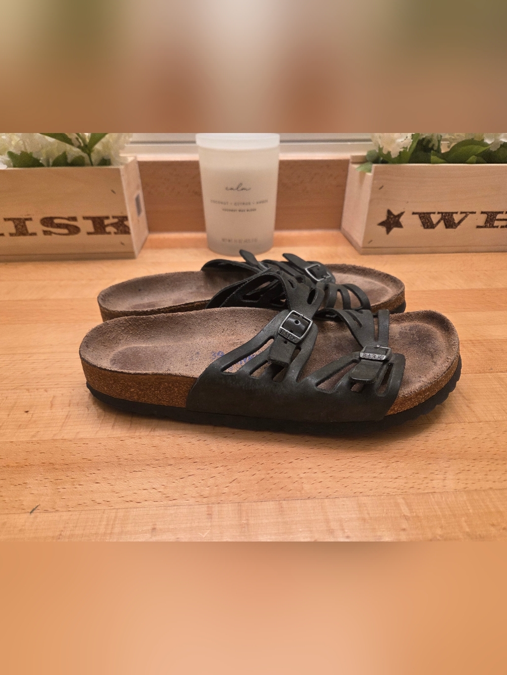 Birkenstock Granada Sandals Black Oiled Leather Womens Size 39